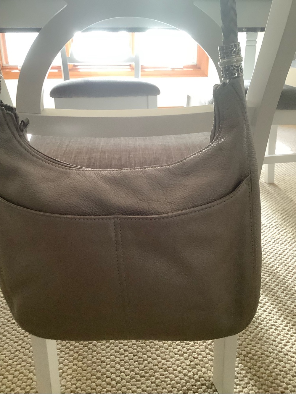 Brighton Taupe Leather Hobo Bag with Braided Strap Accent